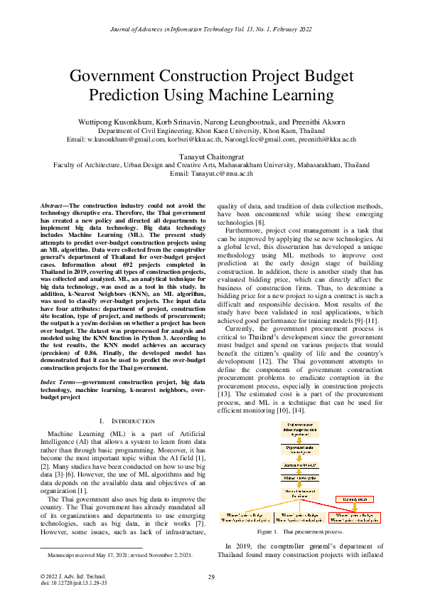 (PDF) Government Construction Project Budget Prediction Using Machine ...
