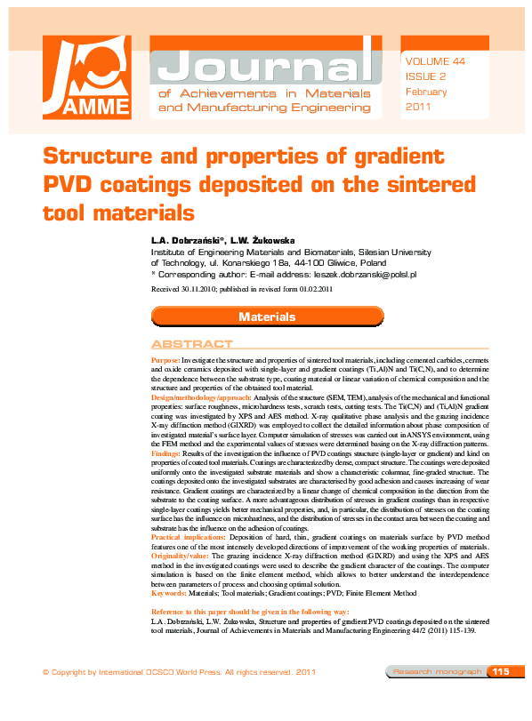 (PDF) Structure and properties of gradient PVD coatings deposited on ...