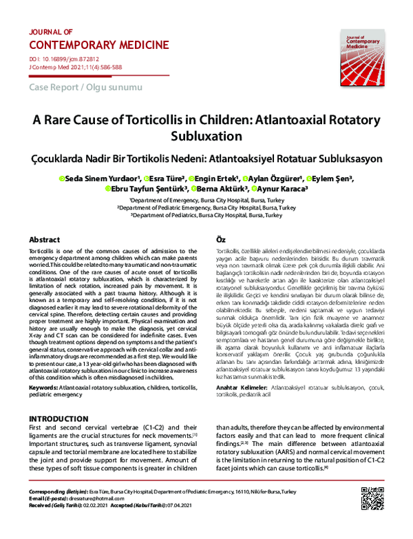 (PDF) A Rare Cause of Torticollis in Children: Atlantoaxial Rotatory ...