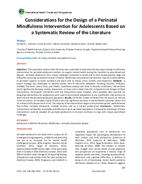 (PDF) Considerations for the design of a perinatal mindfulness ...