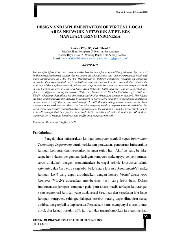 Design and Implementation of Virtual Local Area Network Network at Pt. Eds Manufacturing Indonesia
