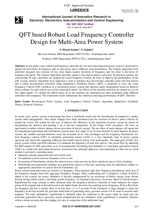 (PDF) QFT based Robust Load Frequency Controller Design for Multi-Area ...
