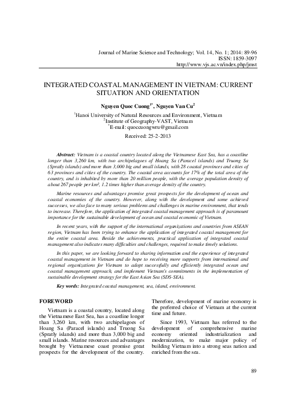 (PDF) Integrated Coastal Management in Vietnam: Current Situation and ...