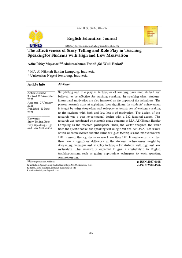 (PDF) The Effectiveness of Story Telling and Role Play in Teaching ...