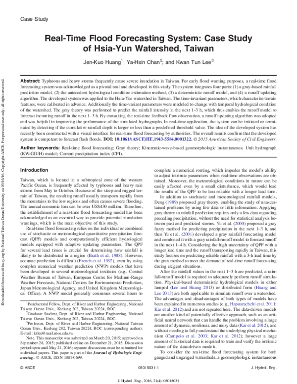 (PDF) Real-Time Flood Forecasting System: Case Study of Hsia-Yun ...