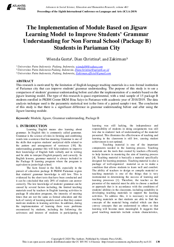 The Implementation of Module Based on Jigsaw Learning Model to Improve ...