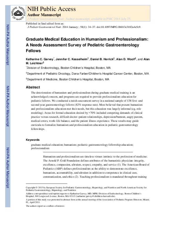 (PDF) Graduate Medical Education in Humanism and Professionalism
