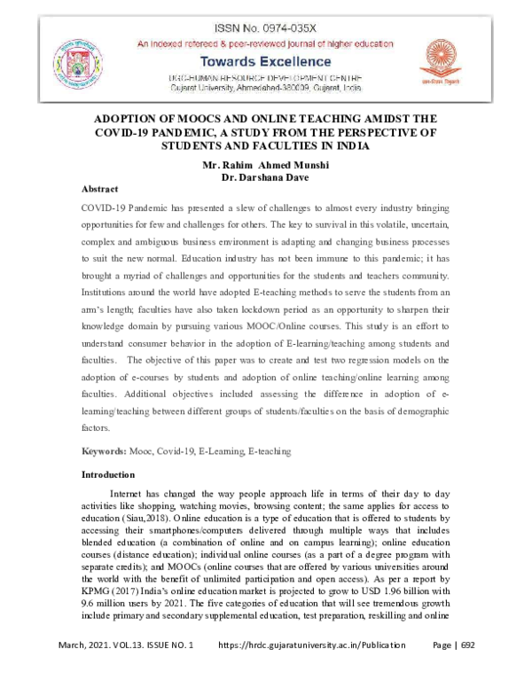 (PDF) Adoption of Moocs and Online Teaching Amidst the COVID-19 ...