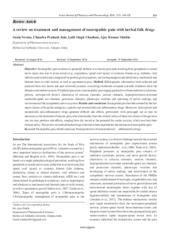 (PDF) A review on treatment and management of neuropathic pain with ...