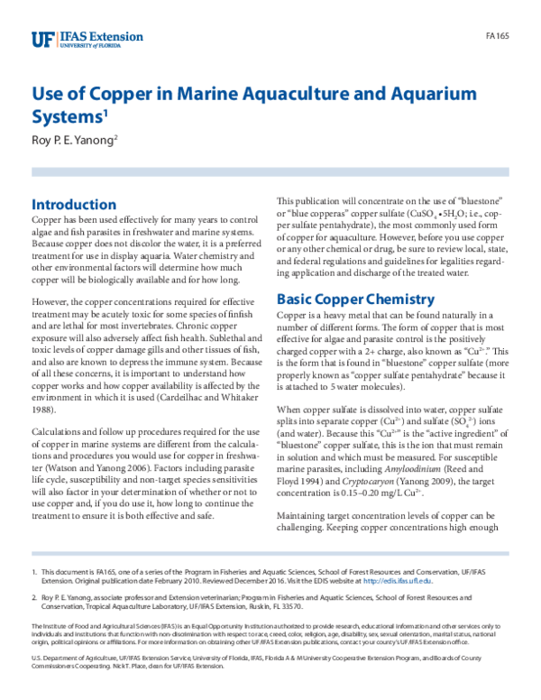 Image showcasing (PDF) Use of Copper in Marine Aquaculture and Aquarium Systems 1