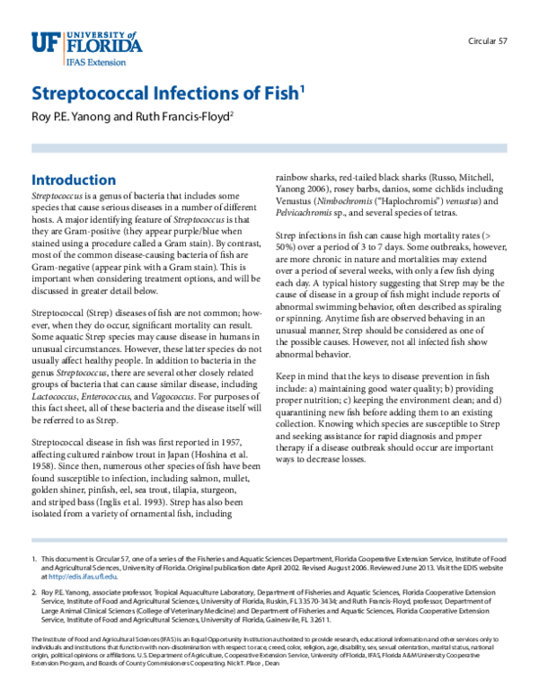 (PDF) Streptococcal Infections of Fish 1