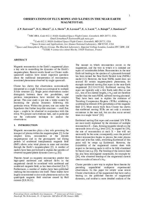 (PDF) Observations of flux ropes and X-lines in the near earth magnetotail