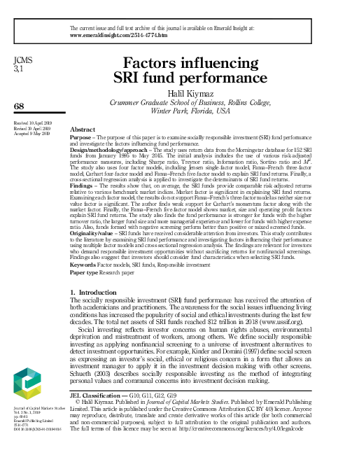 (PDF) Factors influencing SRI fund performance