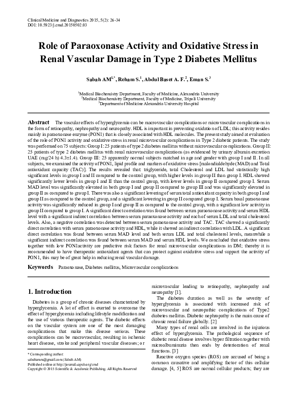 (PDF) Type 2 diabetes mellitus: Role of melatonin and oxidative stress