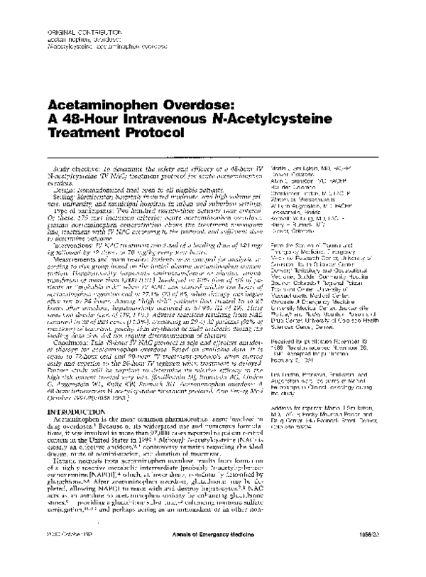 (PDF) Acetaminophen overdose A 48hour intravenous Nacetylcysteine