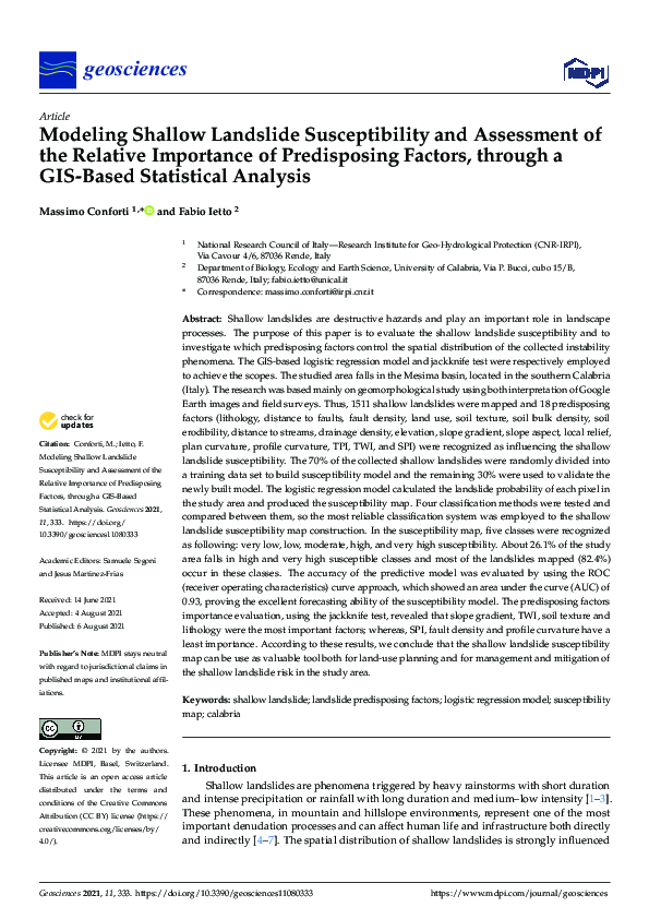 (PDF) Modeling Shallow Landslide Susceptibility and Assessment of the ...