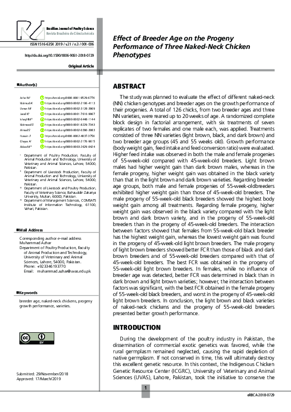 (PDF) Effect of Breeder Age on the Progeny Performance of Three Naked ...