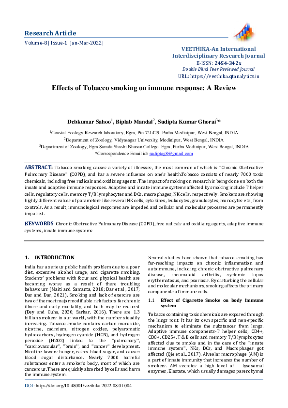 (PDF) Effects of Tobacco smoking on immune response: A Review