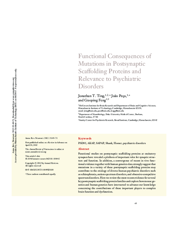 (PDF) Functional Consequences of Mutations in Postsynaptic Scaffolding ...