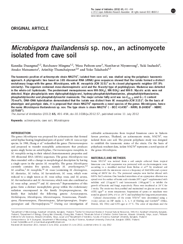 (PDF) Microbispora thailandensis sp. nov., an actinomycete isolated ...