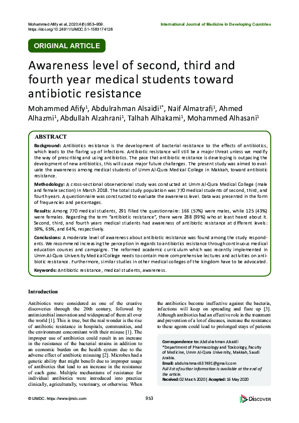 (PDF) Awareness level of second, third and fourth year medical students ...