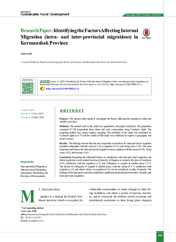 (PDF) Identifying the Factors Affecting Internal Migration (intra and