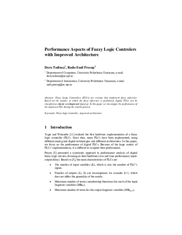 (PDF) Performance Aspects of Fuzzy Logic Controlers with Improved ...