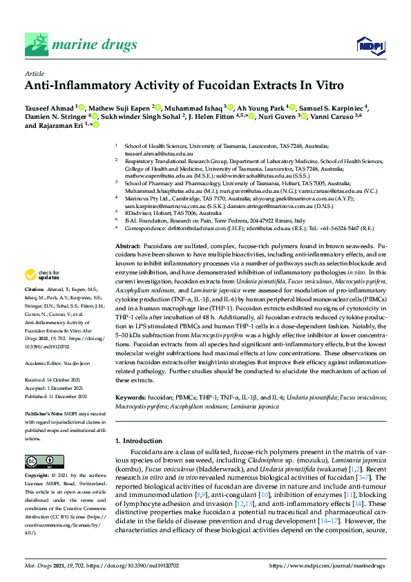 (PDF) Anti-Inflammatory Activity of Fucoidan Extracts In Vitro