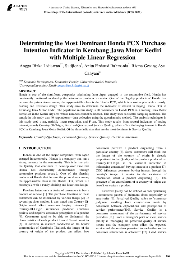 (PDF) Determining the Most Dominant Honda PCX Purchase Intention ...