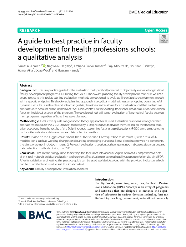 (PDF) A guide to best practice in faculty development for health ...