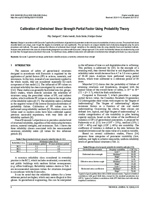 (PDF) Calibration of Undrained Shear Strength Partial Factor Using ...