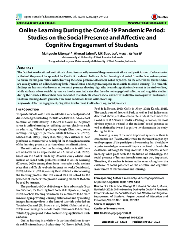 (PDF) Online learning during the Covid-19 pandemic period: Studies on ...
