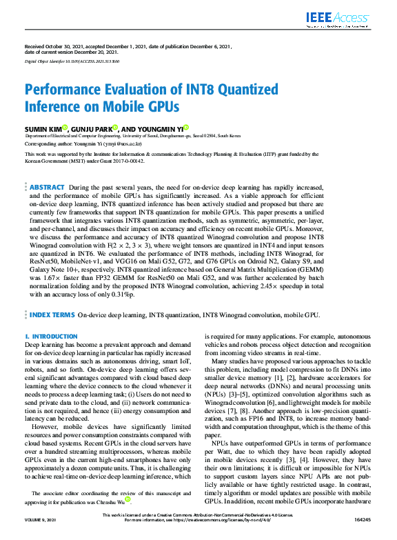 (PDF) Performance Evaluation of INT8 Quantized Inference on Mobile GPUs
