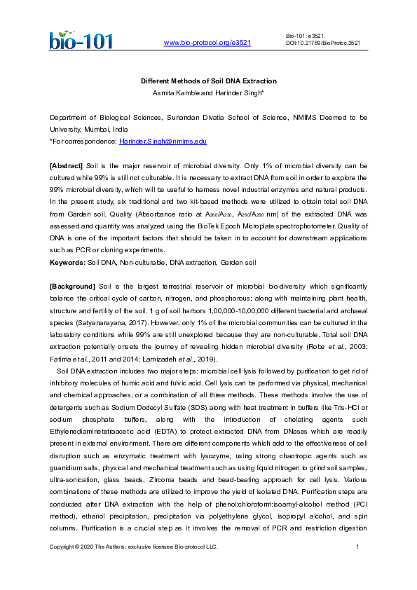 (PDF) Different Methods of Soil DNA Extraction