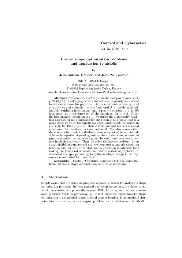  pdf inverse shape optimization problems and application to airfoils