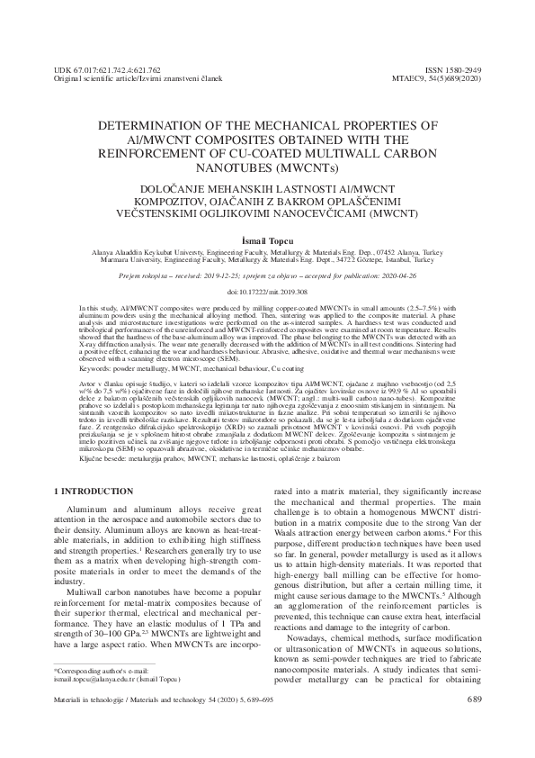 (PDF) Determination of the mechanical properties of Al/MWCNT composites ...