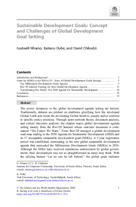 (PDF) Sustainable Development Goals: Concept and Challenges of Global ...