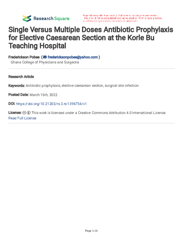 (PDF) Single Versus Multiple Doses Antibiotic Prophylaxis for Elective ...
