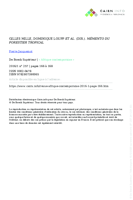 (PDF) Gilles Mille, Dominique Loupp et al. (dir.). Mémento du forestier ...