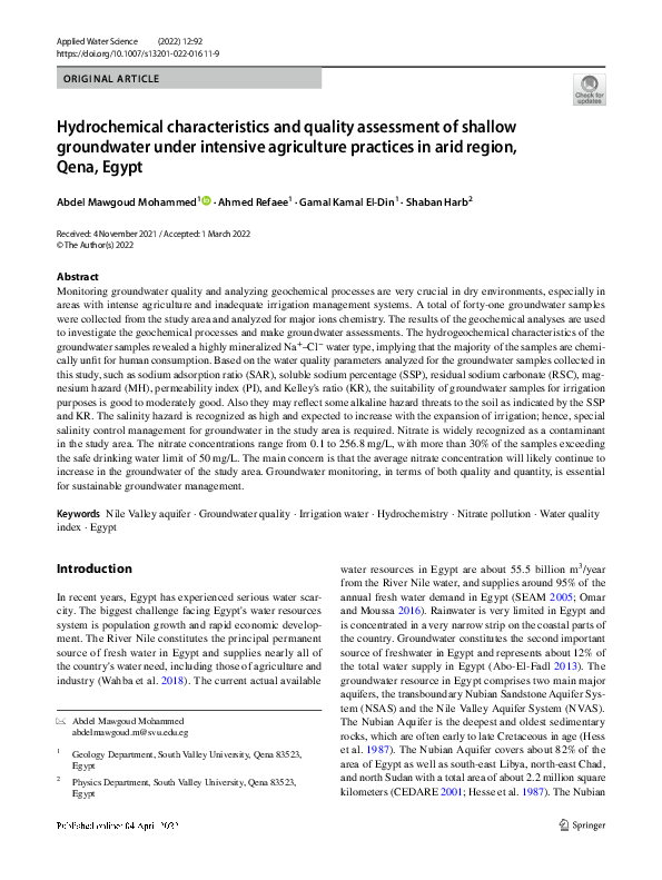 (PDF) Hydrochemical characteristics and quality assessment of shallow ...
