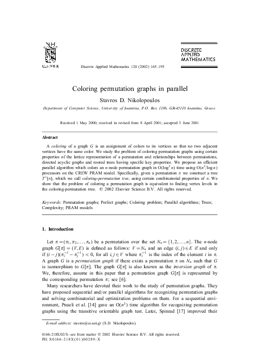 (PDF) Coloring permutation graphs in parallel