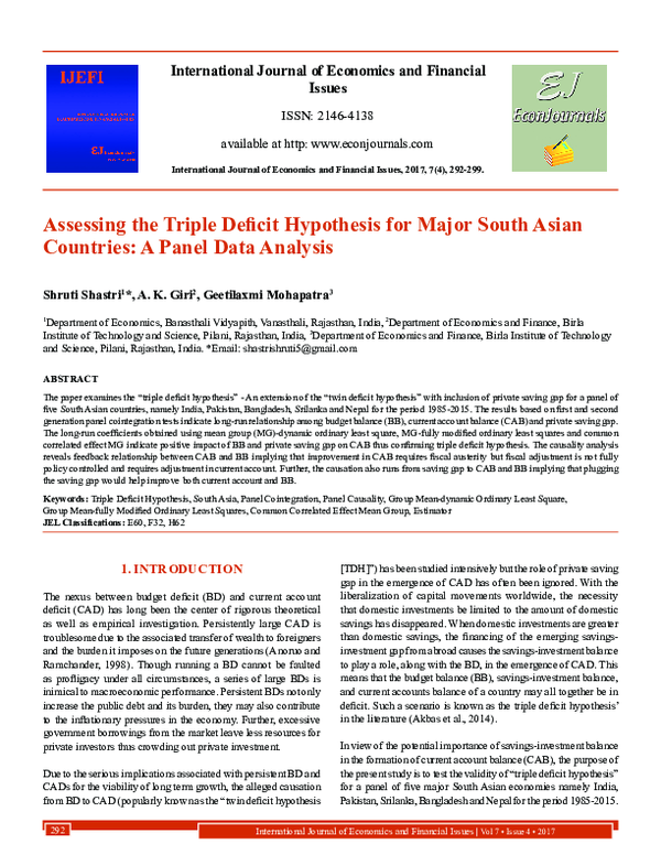 (PDF) Assessing the Triple Deficit Hypothesis for Major South Asian ...