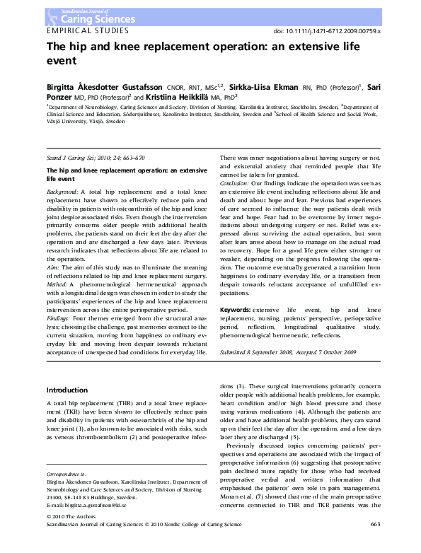 (PDF) The hip and knee replacement operation: an extensive life event