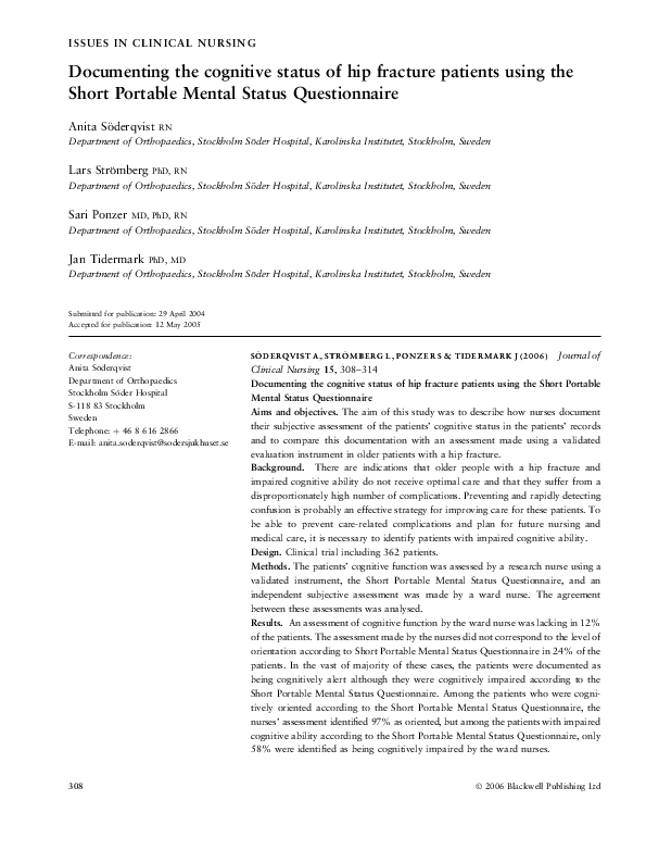 (PDF) Documenting the cognitive status of hip fracture patients using ...