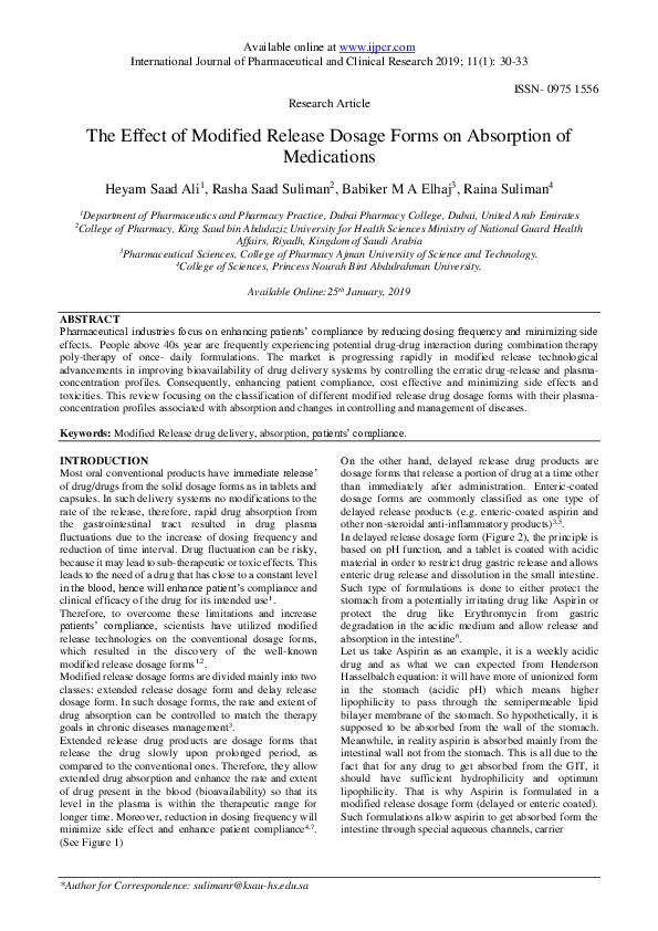 (PDF) The Effect of Modified Release Dosage Forms on Absorption of