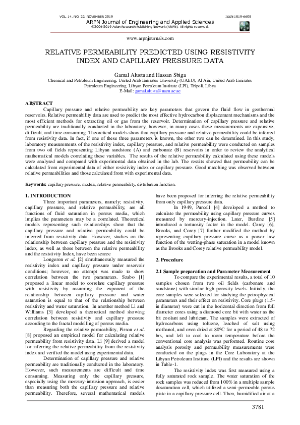 (PDF) Relative Permeability Predicted Using Resistivity Index and ...