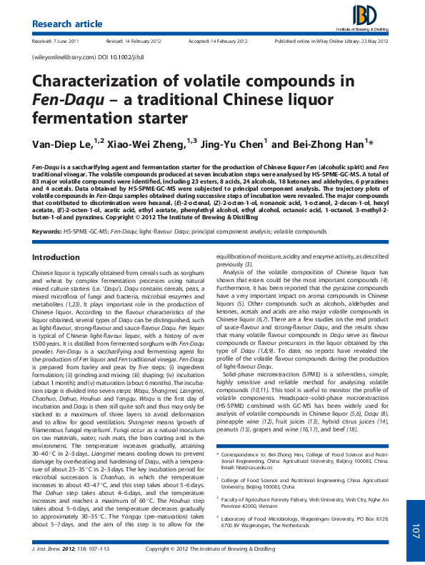 (PDF) Characterization of volatile compounds in Fen-Daqu - a ...