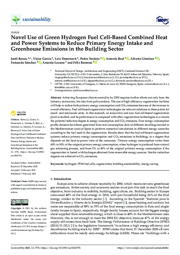 (PDF) Novel Use of Green Hydrogen Fuel Cell-Based Combined Heat and ...