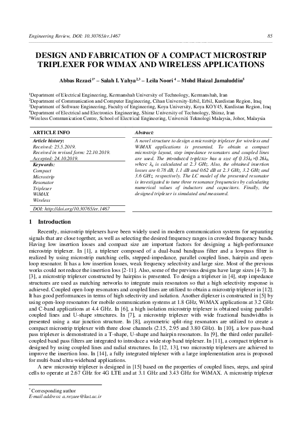 (PDF) Design and fabrication of a compact microstrip triplexer for ...