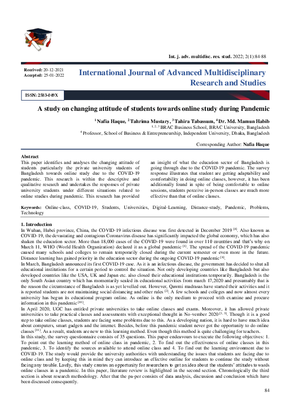 (PDF) A study on changing attitude of students towards online study ...
